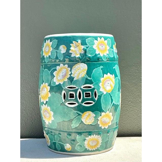 Vintage Floral Glazed Ceramic Low Stool For Sale - Image 12 of 12