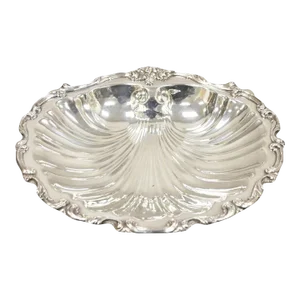 Vintage W & Sb English Regency Style Silver Plated Large Scallop Clam Shell Serving Dish