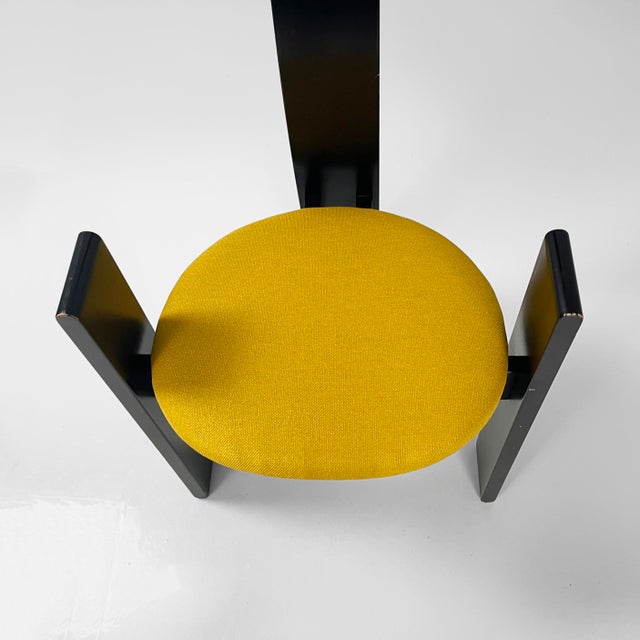 Wood Modern Italian Black Wood and Yellow Fabric Chairs Golem attributed to Vico Magistretti for Poggi, 1970s, Set of 2 For Sale - Image 7 of 18