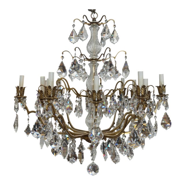 Vintage St Louis French Crystal & Bronze Chandelier For Sale