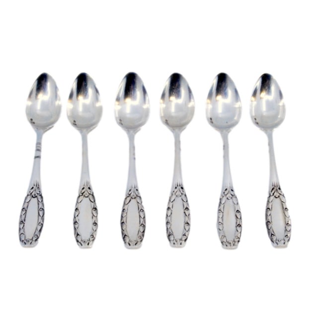 Silver Coffee Spoons with Raised Handles, Set of 6 For Sale - Image 3 of 3