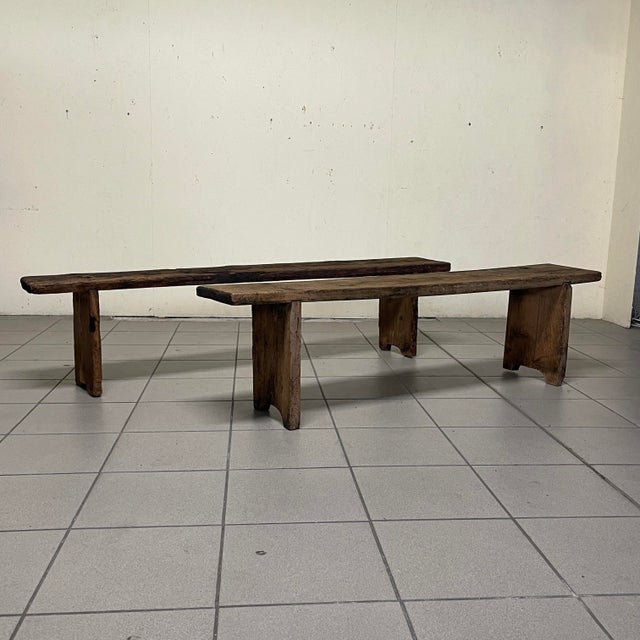 20th Century Folk Art Rustic Italian Wooden Benches, 1890s, Set of 2 For Sale - Image 14 of 18