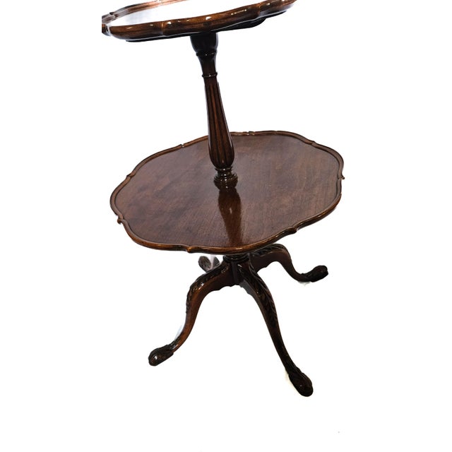 Chippendale Antique/Vintage J. B. Mersman Chippendale Mahogany Wood 2-Tier "Pie Crust" Side Table For Sale - Image 3 of 10