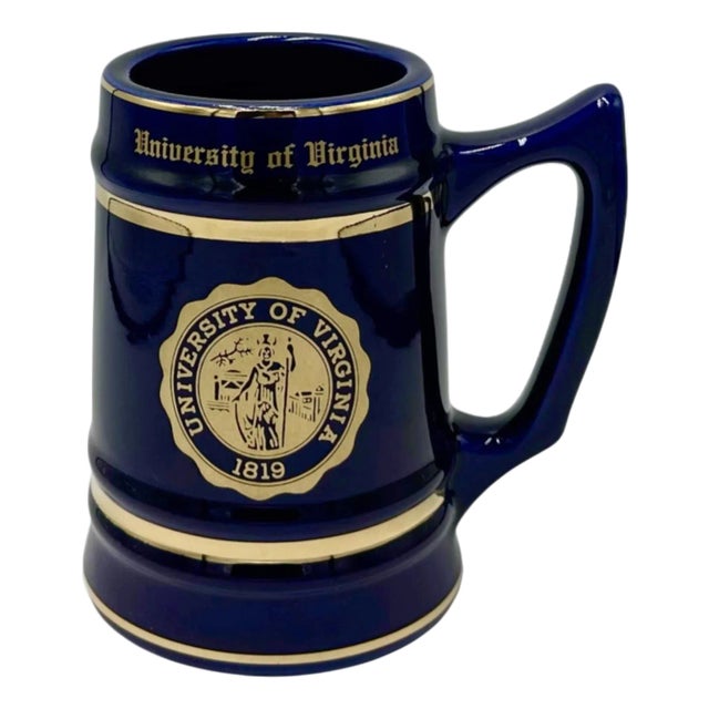Vintage University of Virginia Uva Cobalt Blue Ceramic Mug For Sale