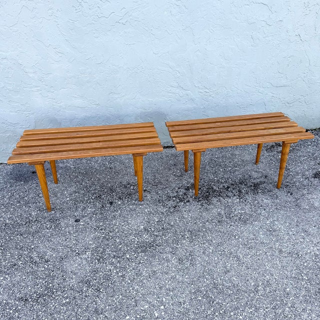 Mid 20th Century Mid Century Modern Slatted Benches/Side Tables - A Pair For Sale - Image 5 of 8