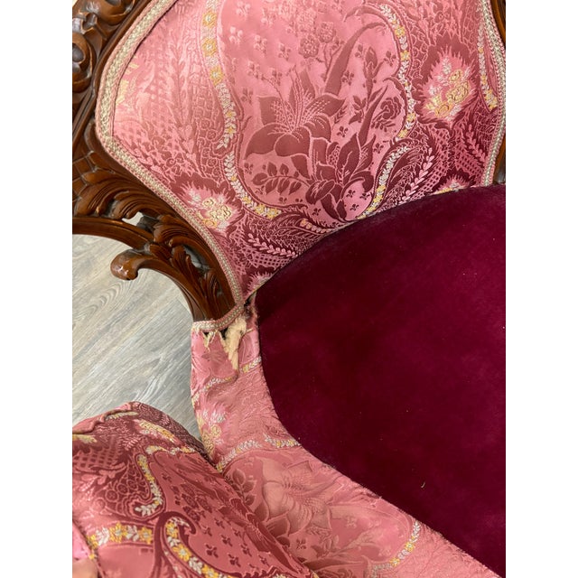 Antique Victorian Rococo Revival French Louis XV Carved Walnut Loveseat Settee For Sale - Image 12 of 16