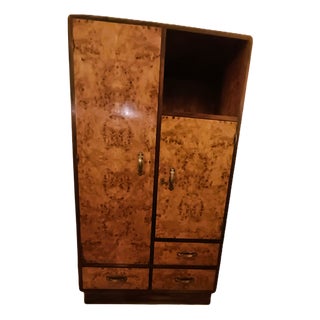 Italian Art Nouveau Rationalist Birch Burl Wardrobe with Bronze Handles in the style of Gaetano Borsani, 1936 For Sale