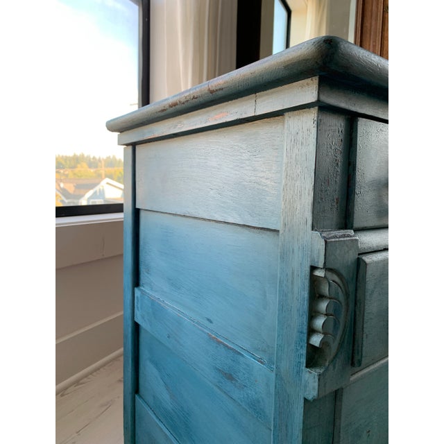 Antique Oak Petite Chest of Drawers in Blue Paint For Sale - Image 11 of 12