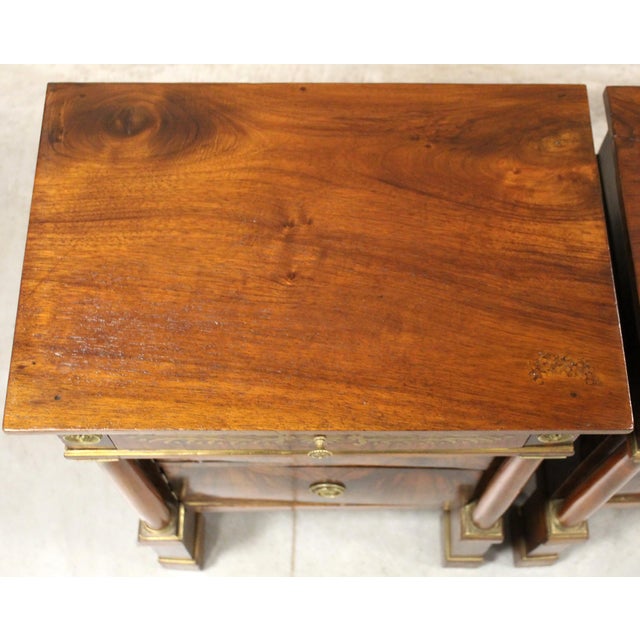 Brown Italian Empire Bedside Tables in Walnut, Set of 2 For Sale - Image 8 of 12