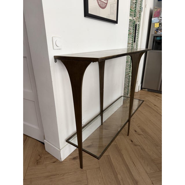 Mid-Century Wall-Mounted Console Table in Brass with Glass Shelf, 1960 For Sale - Image 6 of 7