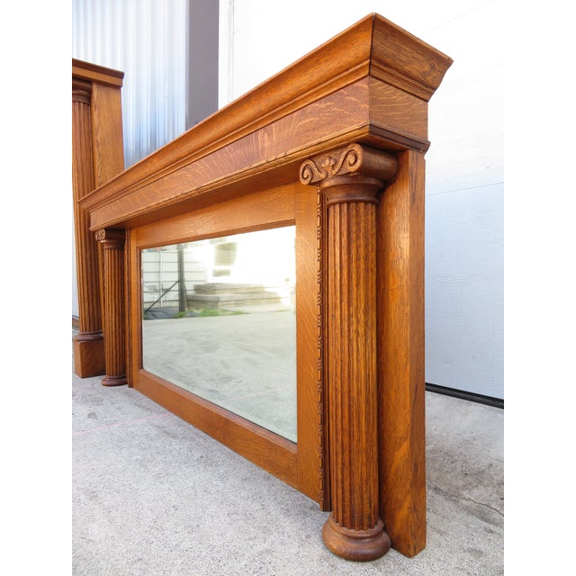 Antique Mission Oak Mantle Fireplace Surround W/ Mirror ~ Arts & Crafts ~ Columns For Sale - Image 12 of 16