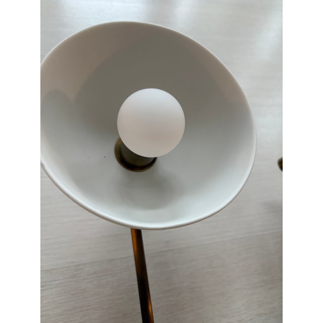 Brass Apparatus Studio Lighting Trapeze Surface Wall Sconce in Aged Brass and Porcelain, 5 Available For Sale - Image 8 of 13