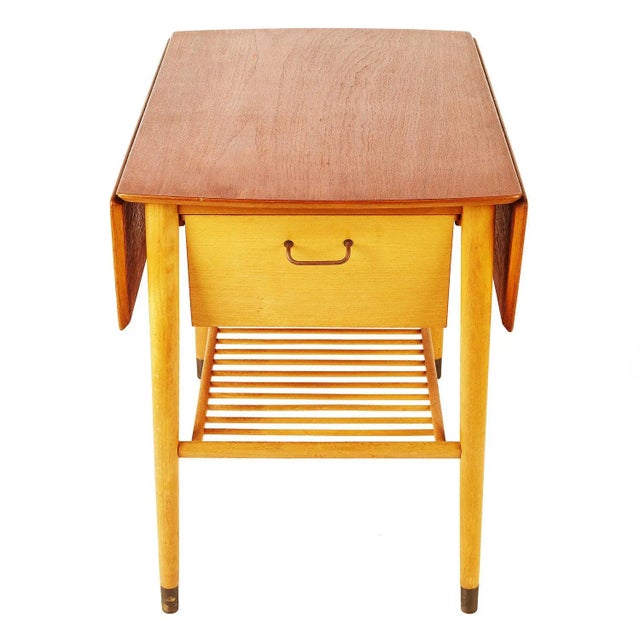 Mid-Century Modern Custom Handcrafted Teak Drop Leaf Table With Wine Storage For Sale - Image 3 of 8