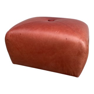 Vintage Red Leather Rectangular Rolling Ottoman For Sale