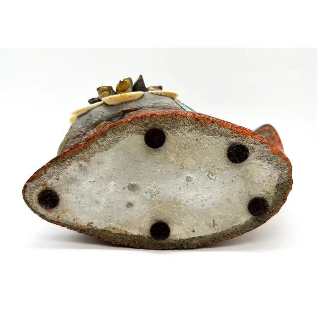 Vintage Folk Art Cement Snail Figurine With Seashell Floral Shell – Coastal Paperweight Decor For Sale In Houston - Image 6 of 11