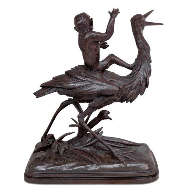 Henri Lechesne "Heron and Monkey" Patinated Bronze For Sale - Image 4 of 6