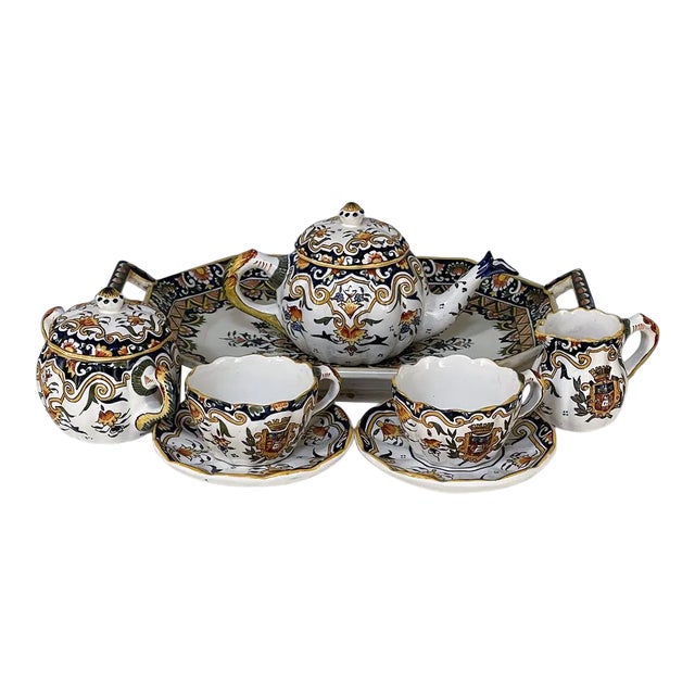 19th Century French Faience 8 Piece Hand-Painted Tea Service For Sale