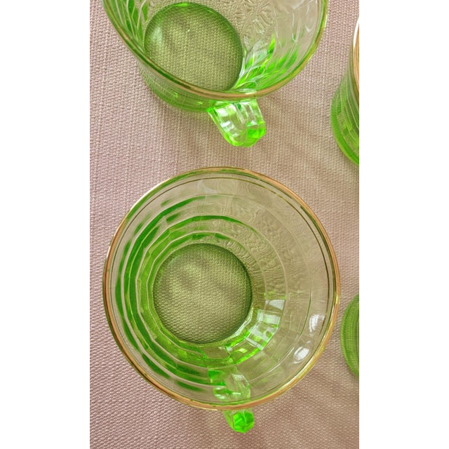 Early 20th Century Uranium Glass 4 Transparent Green Tea Cups With Gold Rim For Sale - Image 12 of 16