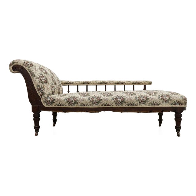 Vintage Victorian-Style Upholstered Chaise Lounge For Sale