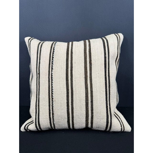 Turkish Hemp Pillow Cushion Natural Beige Black Cushion Cover 20x20 For Sale - Image 4 of 4