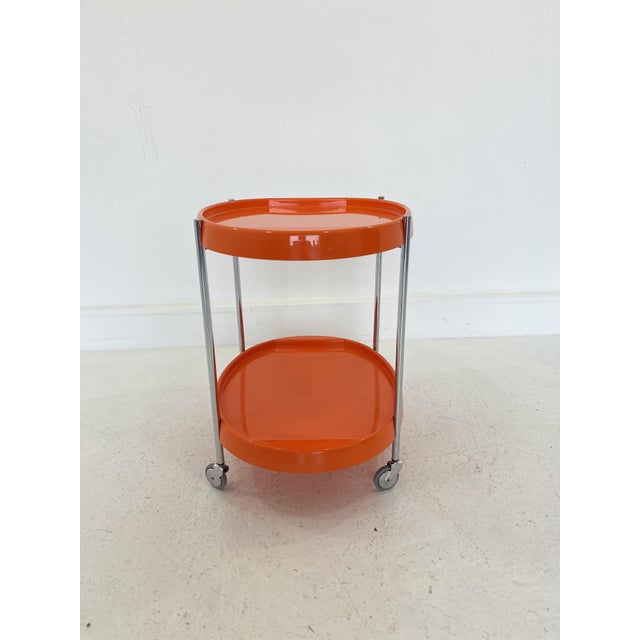 1970s Space Age Chrome Serving Trolley with Orange Plastic Trays, 1970s For Sale - Image 5 of 7