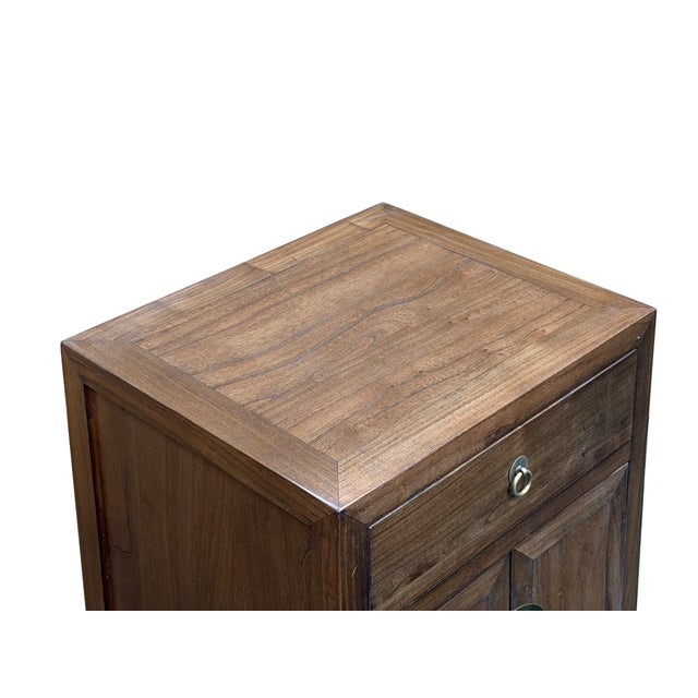 Oriental Simple Natural Wood Brown Drawer End Table Nightstand For Sale - Image 10 of 16