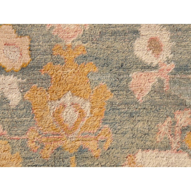Antique Angora Oushak Carpet, Handmade Oriental Rug, Light Blue, Shrimp, Taupe For Sale - Image 15 of 18