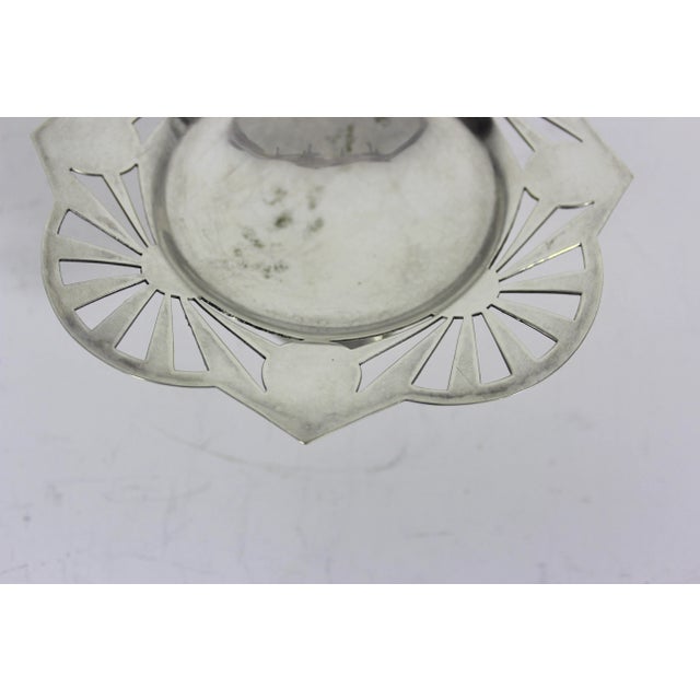 Silver Vintage Art Deco Silverplate Pedestal Dish, Small Footed Pierced Tray For Sale - Image 8 of 9