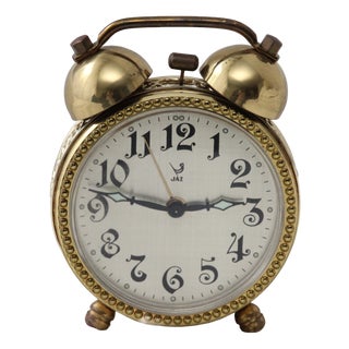 Gold Alarm Desk Clock in Brass, 1970s For Sale