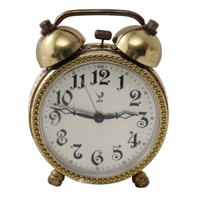 Gold Alarm Desk Clock in Brass, 1970s For Sale