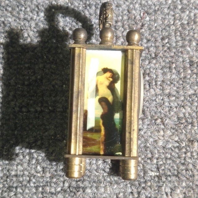 Brass Miniature Desk Clock With Flemish Art Scenic Dial For Sale In Los Angeles - Image 6 of 8