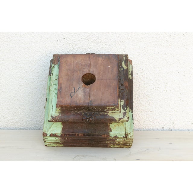 Antique Aqua Teak Column Base For Sale In Los Angeles - Image 6 of 7
