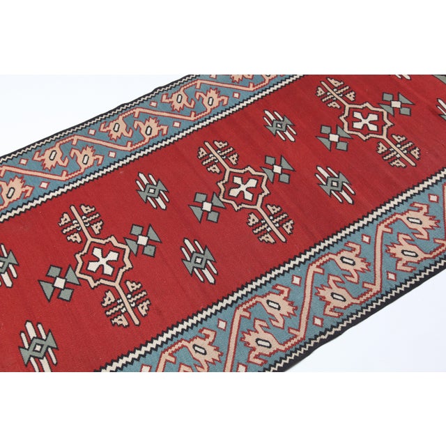 Mid 20th Century Fine Quality Handwoven Vintage Kilim Runner – Geometric Tribal Motifs -3' X 10' 6'' For Sale - Image 5 of 13
