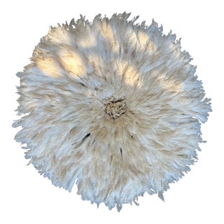 African Juju Feather Headdress, 27.5 In. Diameter, White For Sale