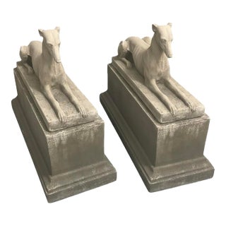 1990s Pair of Large Neoclassical Recumbent Greyhound Statues For Sale