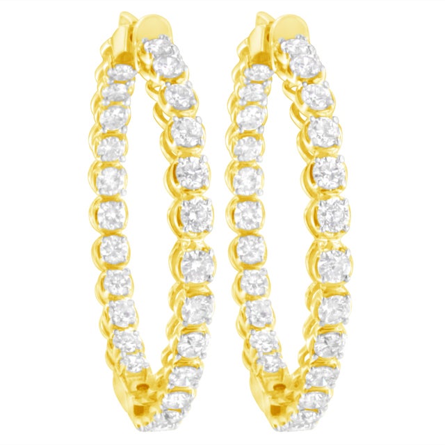 Haus of Brilliance 14K Yellow Gold 7.0 Cttw Round Brilliant Cut Diamond 1-¾ Inside Out Hinged Leverback Hoop Earrings (I-J Color, I1-I2 Clarity) For Sale - Image 4 of 6