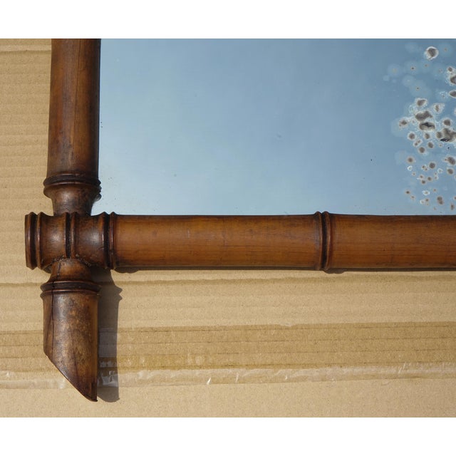 Large Antique French Faux Bamboo Wall Mirror with Foxed Glass For Sale - Image 4 of 10
