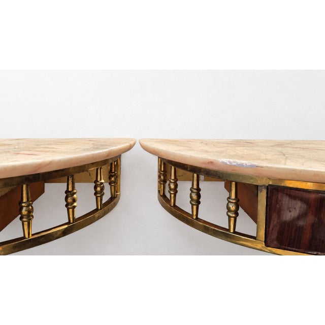 Mid-Century Modern Mid-Century Modern Marble and Brass Wall-Mounted Nightstands, Italy, 1950s, Set of 2 For Sale - Image 3 of 10