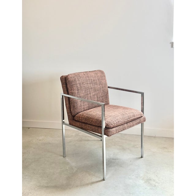 Newly Upholstered Minimalist Milo Baughman-Style Chrome Armchairs, Set of 4 For Sale - Image 12 of 18