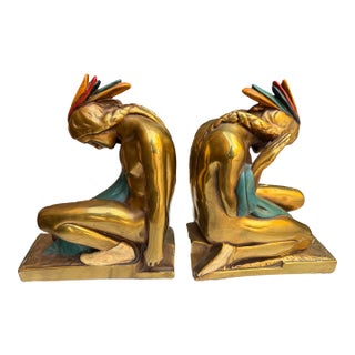1920s Paul Herzel Pompeian Bronze Art Deco Native American Statues For Sale
