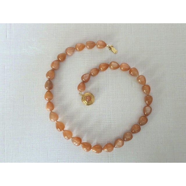 Peach Peach Moonstone Beaded Necklace With Gold Plate Clasp For Sale - Image 8 of 10