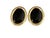 A striking pair of vintage modernist clip-on earrings featuring polished gold tone metal paired with bold black enamel...