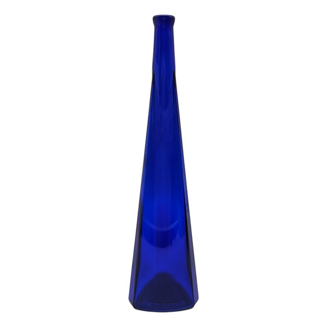 Late 20th Century Pair of Tall Cobalt Blue Art Glass Bottles, Sculptural Cone Forms For Sale - Image 5 of 9