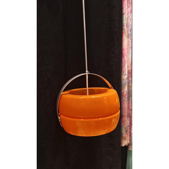 Vintage Space Age Orange Plastic Pendant Lamp, 1970s, in Worn conditions. Designed 1970 to 1979 Up to 250V (Europe/UK...