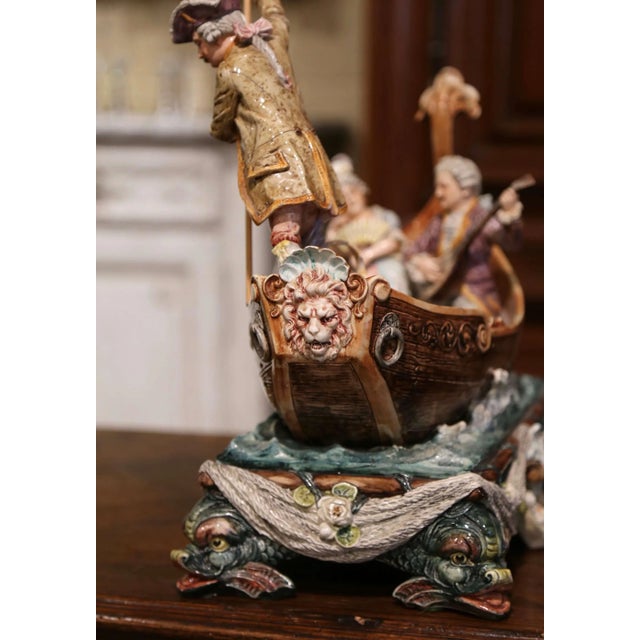 Early 20th Century French Barbotine Venetian Boat Figural Centerpiece For Sale - Image 10 of 13