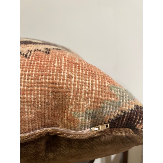 Peach Pair of Pillow Made from Antique Rug With Velvet Backing For Sale - Image 8 of 11