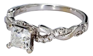 14k White Gold Solitaire Ring With Twisted Diamond Band - 5.25