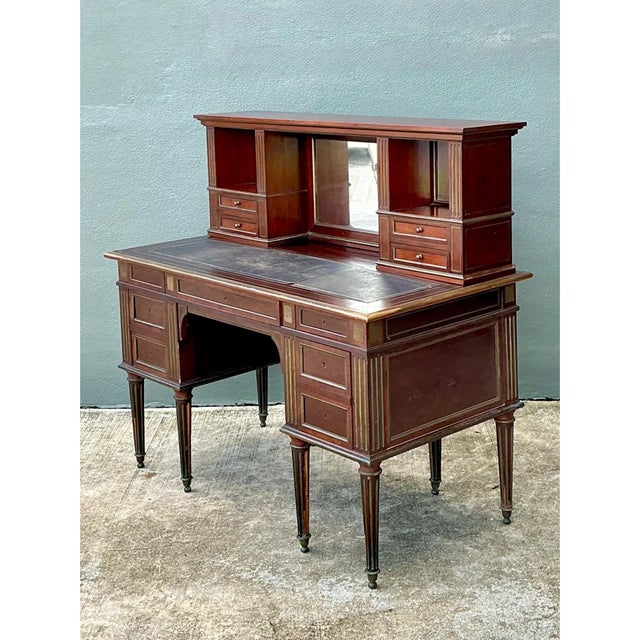 Vintage Louis XVI Double Pedestal Writing Desk For Sale - Image 4 of 15