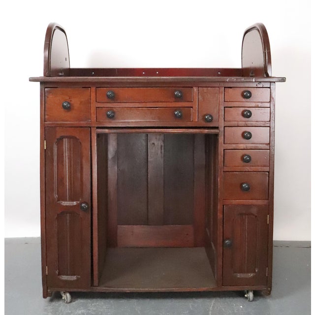 Traditional Antique Roll Top Watchmaker's Workbench on Casters For Sale - Image 3 of 15