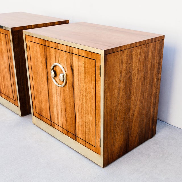 1970s 1970s Pair of Restored Mastercraft Zebrawood and Brass Mid Century Nightstands For Sale - Image 5 of 12
